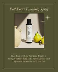 ARETÉ Full Focus Finishing Spray provides a natural shine for a polished look.
