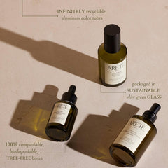 ARETÉ Styling Hair Polish application on hair: lightweight shine and hydration.