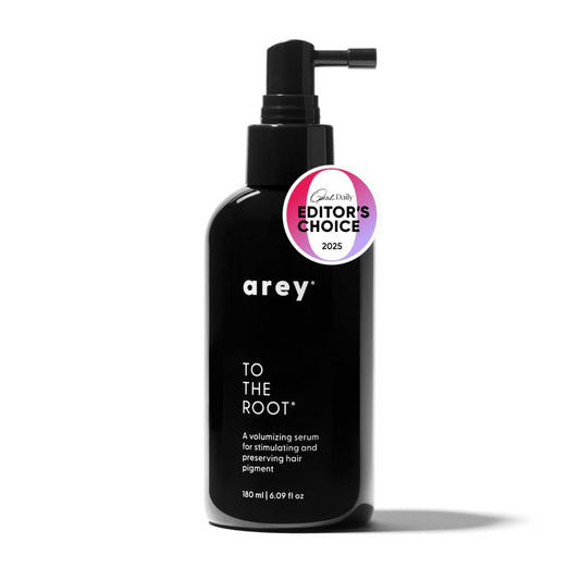 Arey To The Root serum bottle shown for easy, daily scalp care with a lightweight feel.