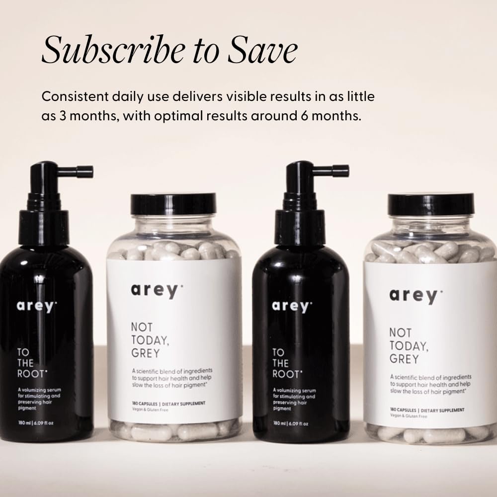 Brand packaging showcasing Arey To The Root serum and USA formulation.