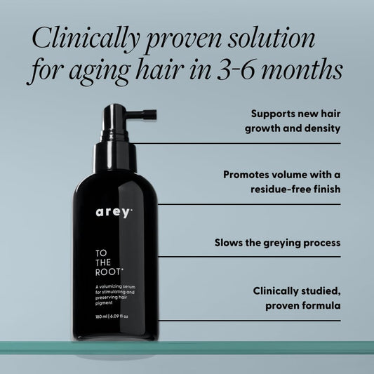 Arey To The Root serum pump action enabling precise, mess-free scalp application.