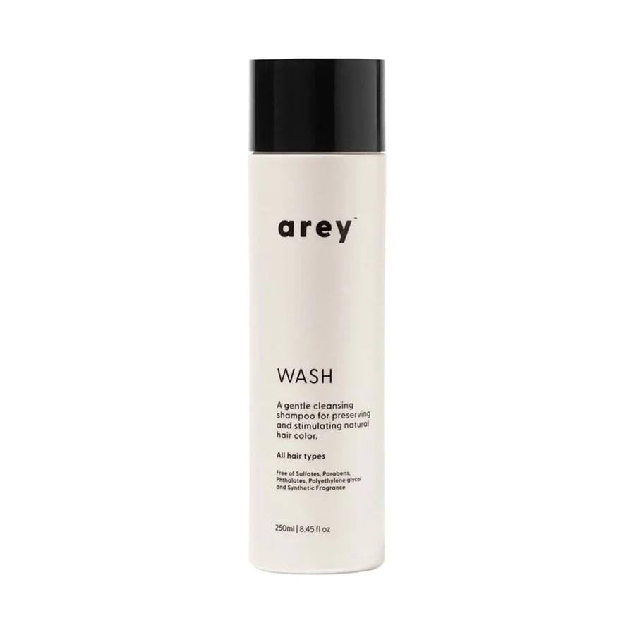 Arey Wash Shampoo bottle pour for easy application and pigment protection.
