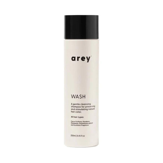 Arey Wash Shampoo bottle pour for easy application and pigment protection.