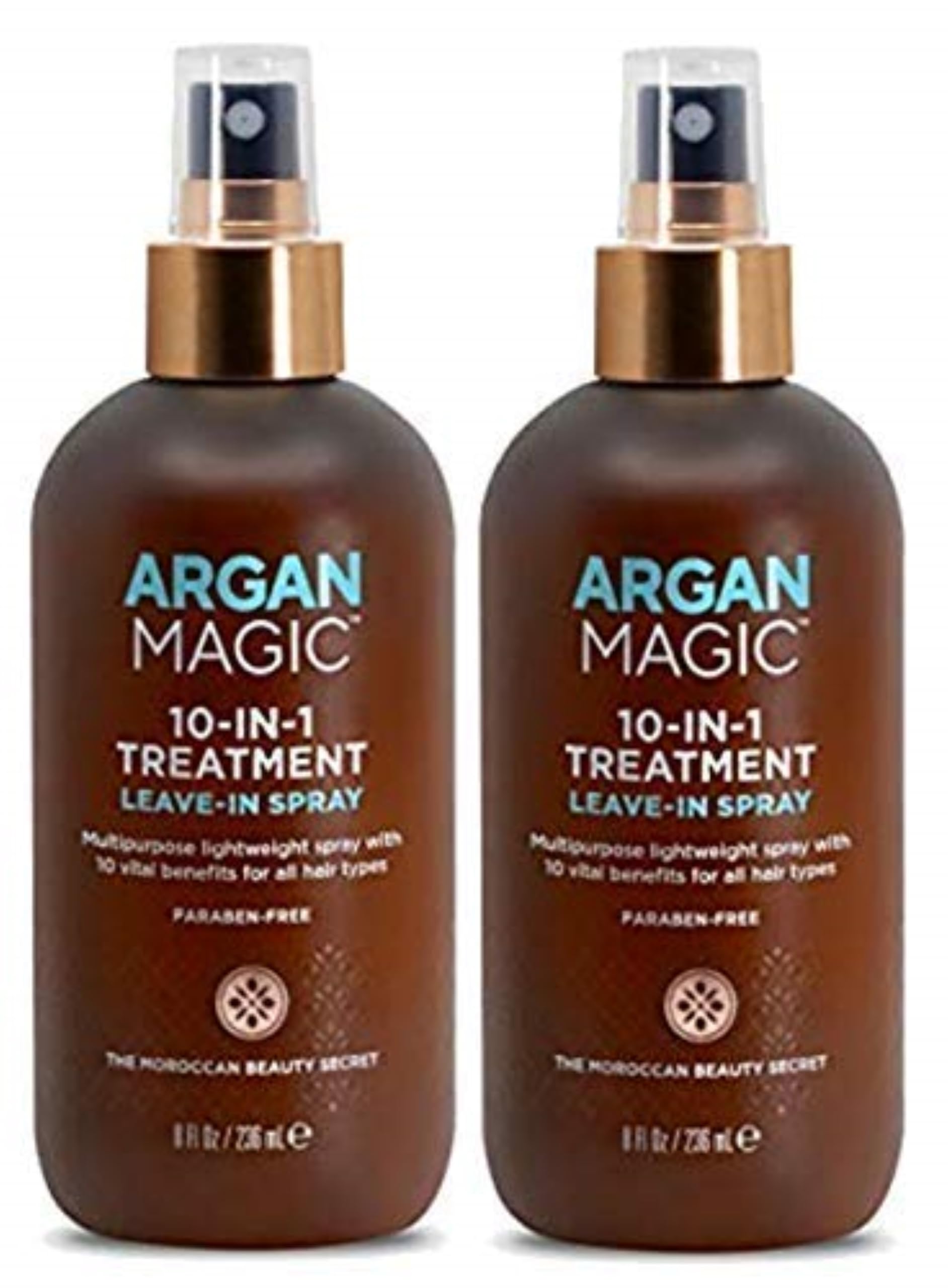 Argan Magic 10-in-1 spray bottle detangles and adds shine.