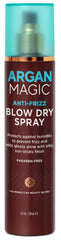 Argan Magic anti-frizz blow dry spray bottle, lightweight formula for smooth styling.