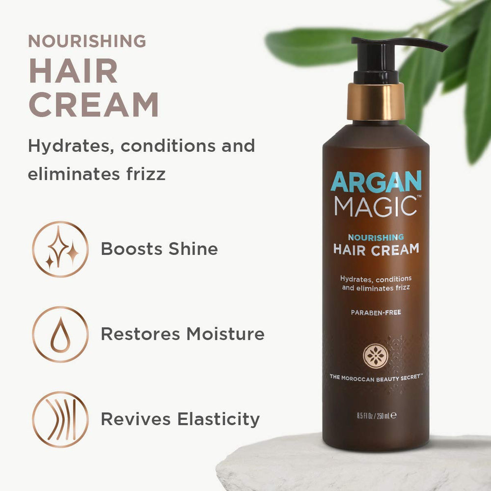 Argan Magic Nourishing Hair Cream glow effect on finished hairstyle