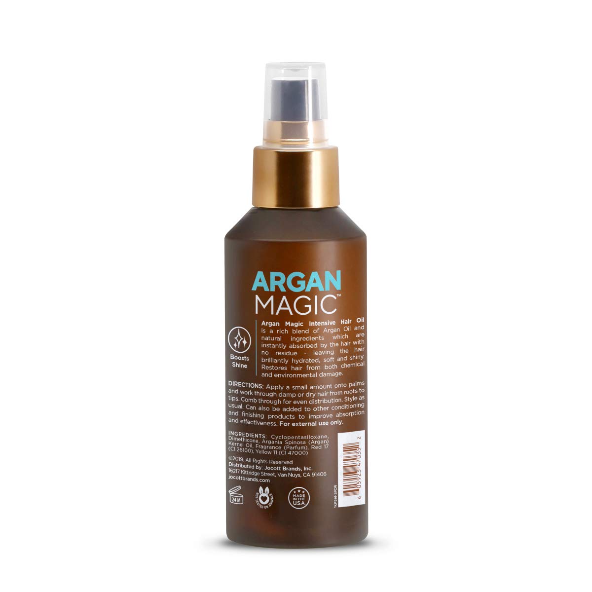 Argan Magic Intensive Hair Oil with a dispense pump for easy, mess-free application.