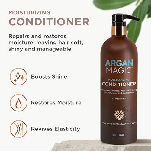 Argan Magic Moisturizing Conditioner applied to textured hair enhances softness and shine.