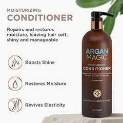 Argan Magic Moisturizing Conditioner applied to textured hair enhances softness and shine.