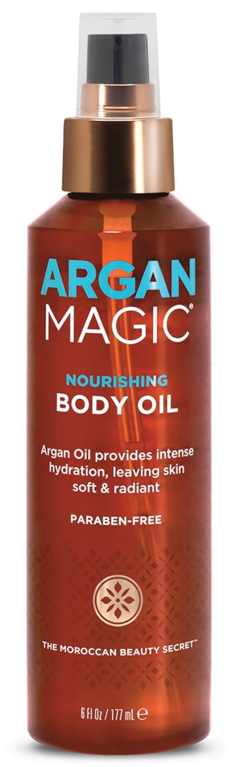Argan Magic Nourishing Body Oil bottle demonstrates the hydrating formula for soft skin