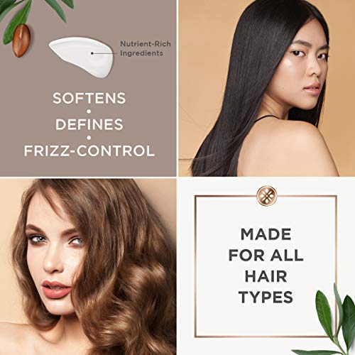 Rich argan oil formula nourishes and protects hair elasticity.