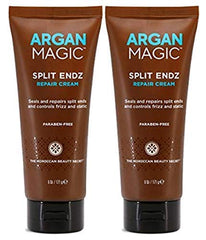 Argan Magic Split Endz Repair Cream bottle highlighting sleek design and frizz-friendly formula.