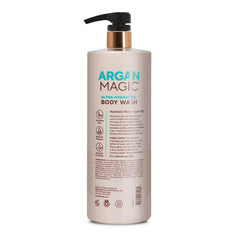 Argan Magic bottle with pour spout demonstrating easy lather and cleansing ritual