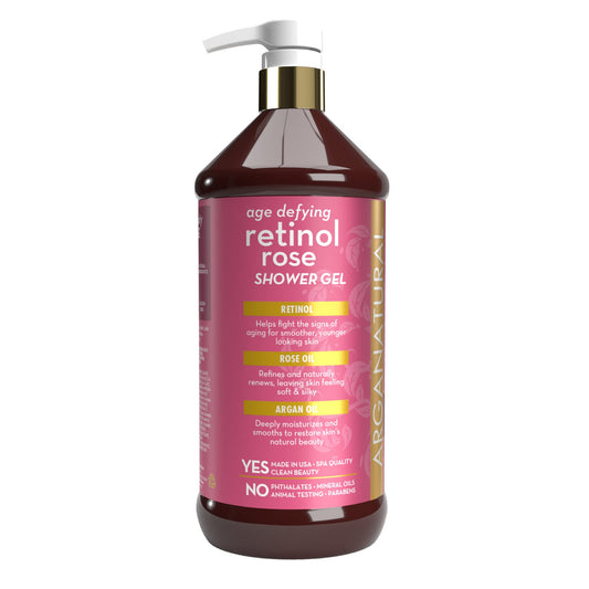 Arganatural Retinol Shower Gel foamy lather, delivering gentle cleanse and hydrated skin.