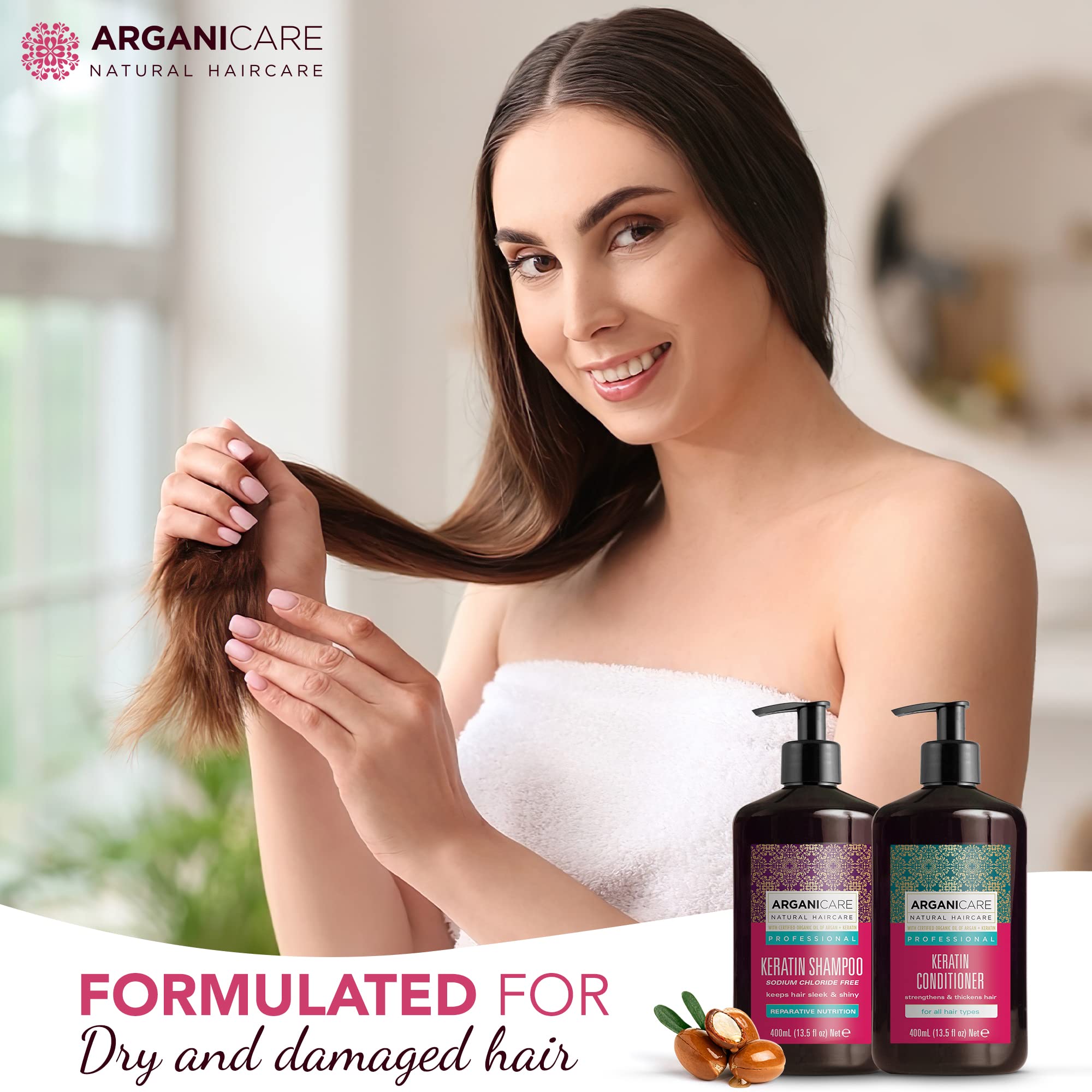Arganicare Keratin Conditioner nourishes dry lengths for smoother finishes.
