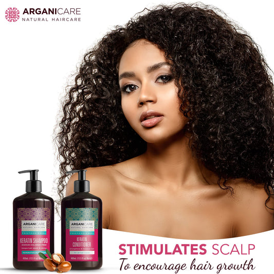 Arganicare Keratin Conditioner bottle close-up emphasizes nourishment and detangling.