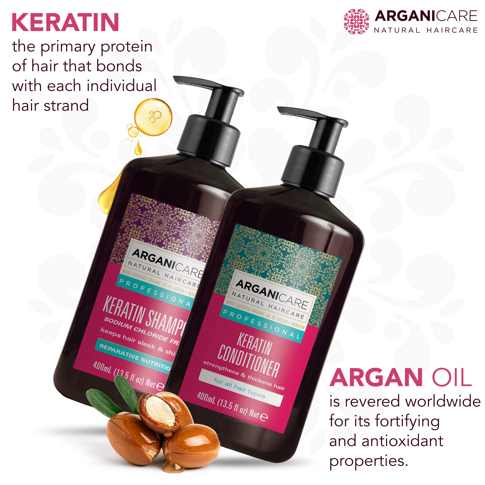 Arganicare Keratin Shampoo offers sulfate-free formula for balanced, shiny hair.