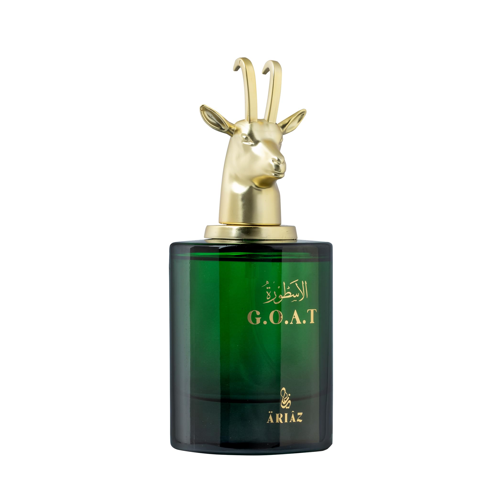 ARIAZ G.O.A.T Men edp box-open shot reveals elegant bottle and golden hues