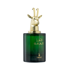 ARIAZ G.O.A.T Men edp box-open shot reveals elegant bottle and golden hues