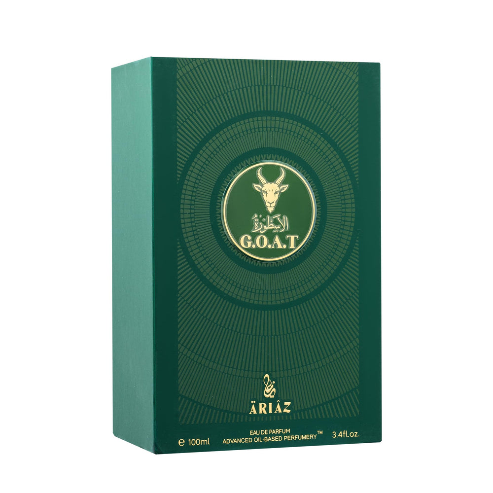 ARIAZ G.O.A.T Men edp boxed packaging conveys gift-ready luxury