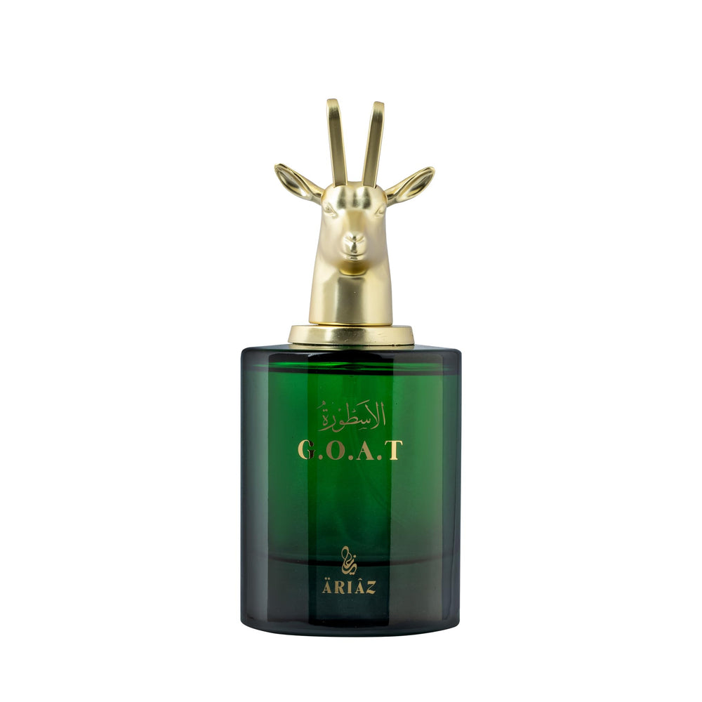 ARIAZ G.O.A.T Men edp cap close-up with premium packaging details