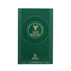 ARIAZ G.O.A.T Men edp swirl imagery evokes vanilla, amber, and woods aroma