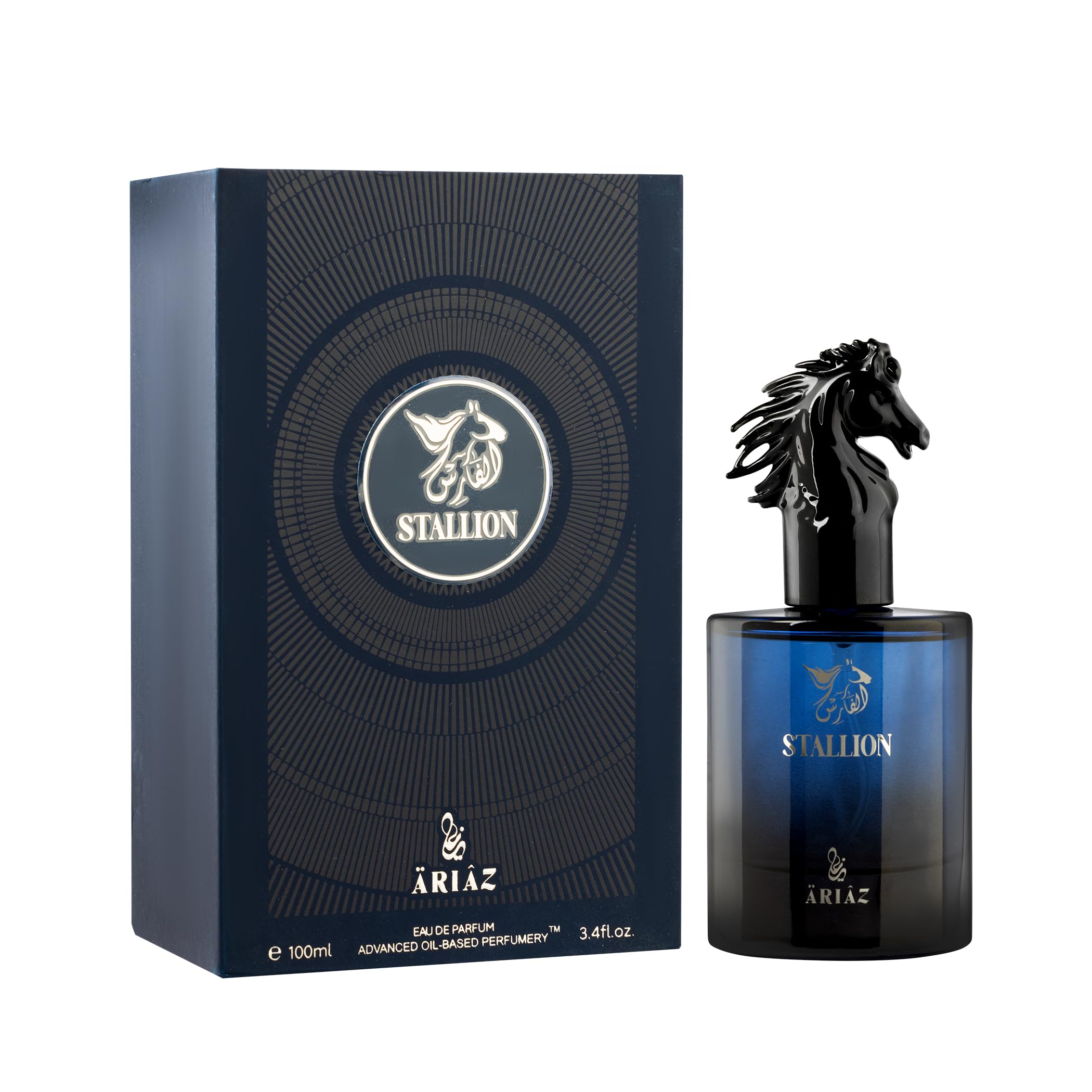 ARIAZ Stallion bottle front shows citrus energy for daytime wear