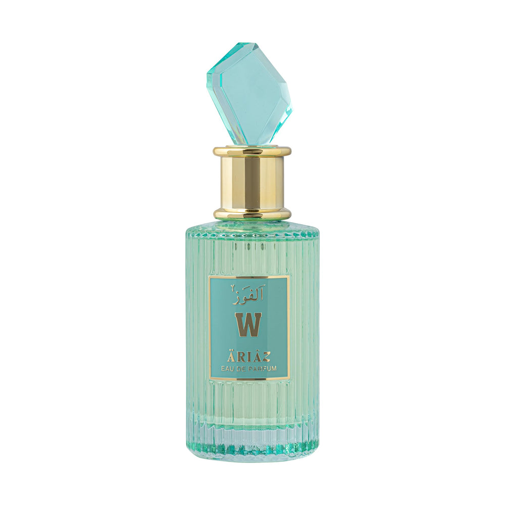 Opened ARIAZ W box reveals sleek bottle with gold accents.