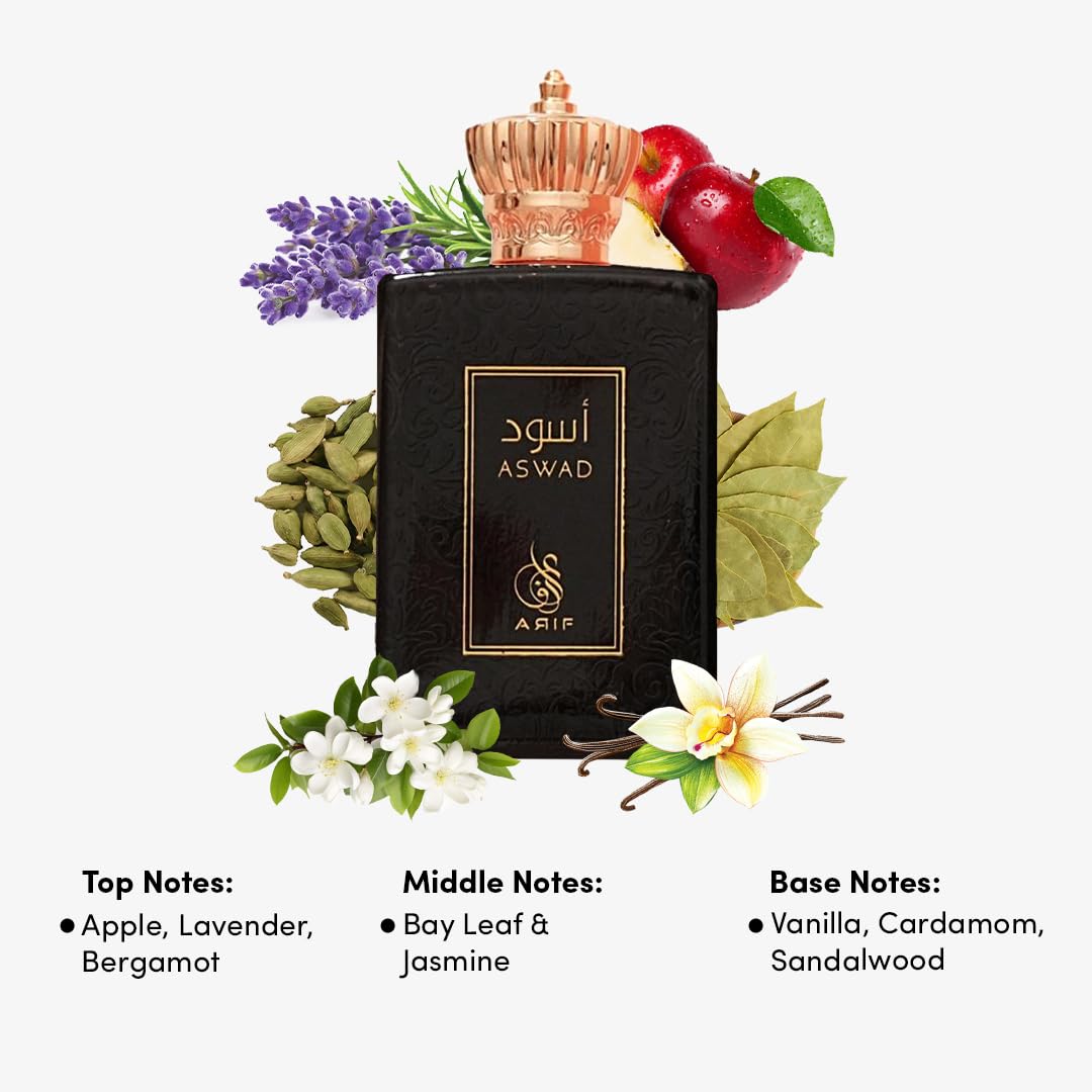 ARIF Aswad top notes featuring apple and bergamot for a fresh start