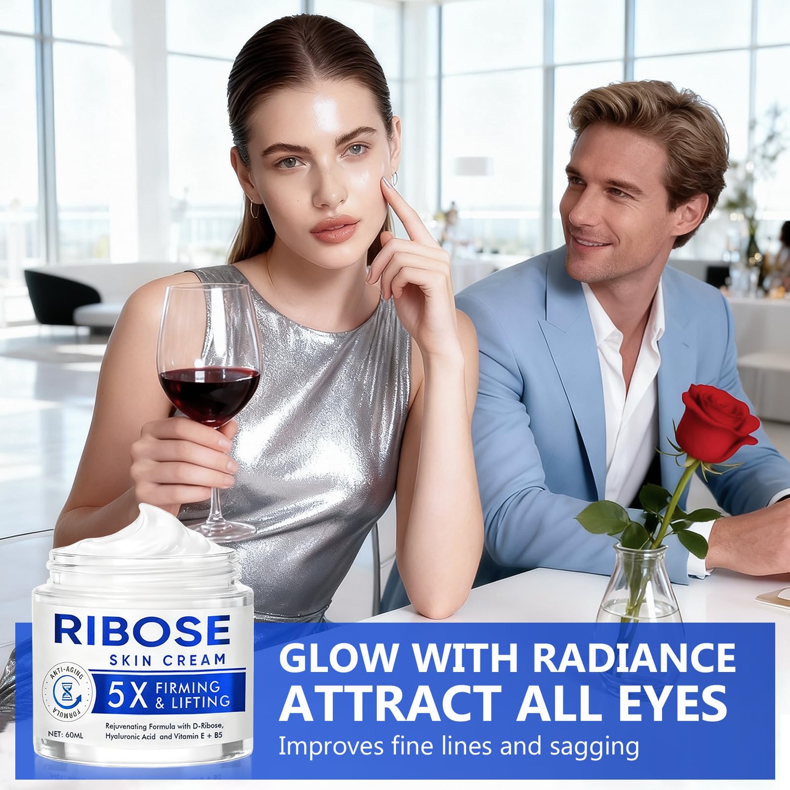 ARIOS D-Ribose Cream jar highlights deep moisturization and plumpness for radiant skin.