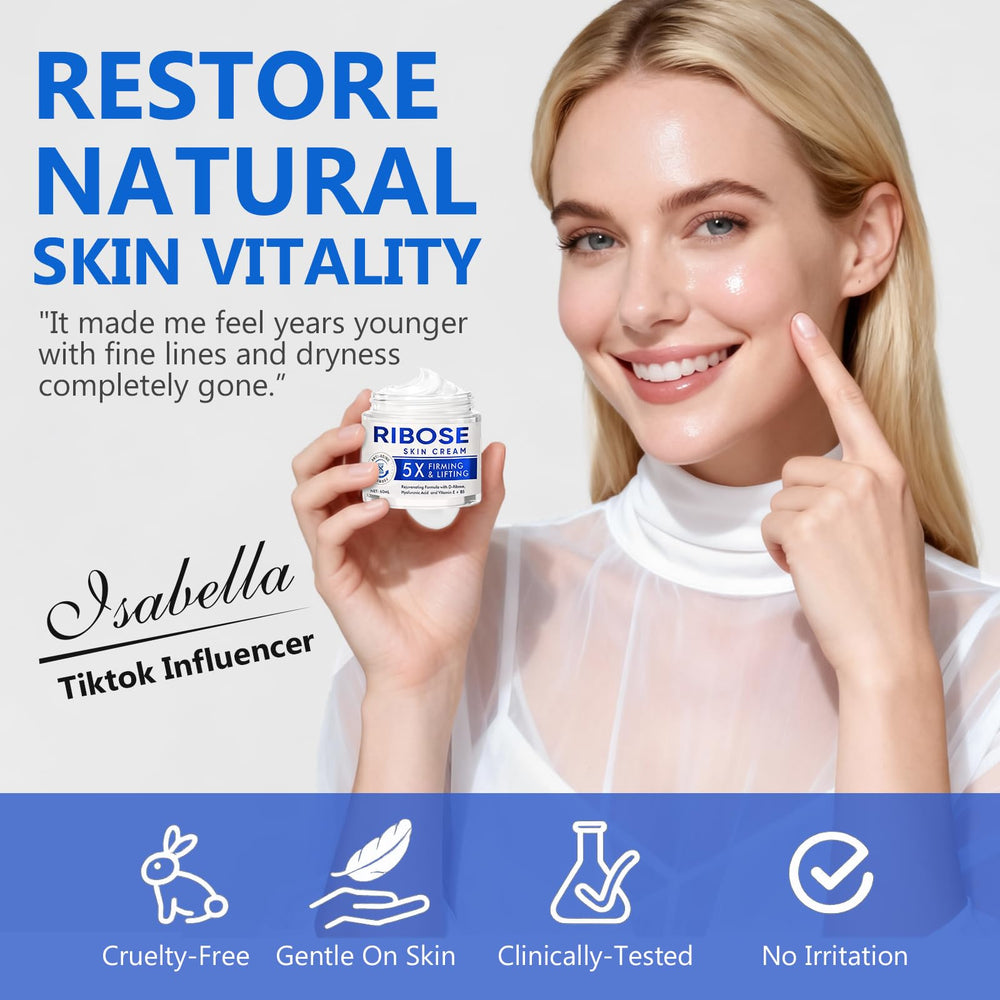 Visible radiance improvement with ARIOS D-Ribose Cream nourishing the skin.
