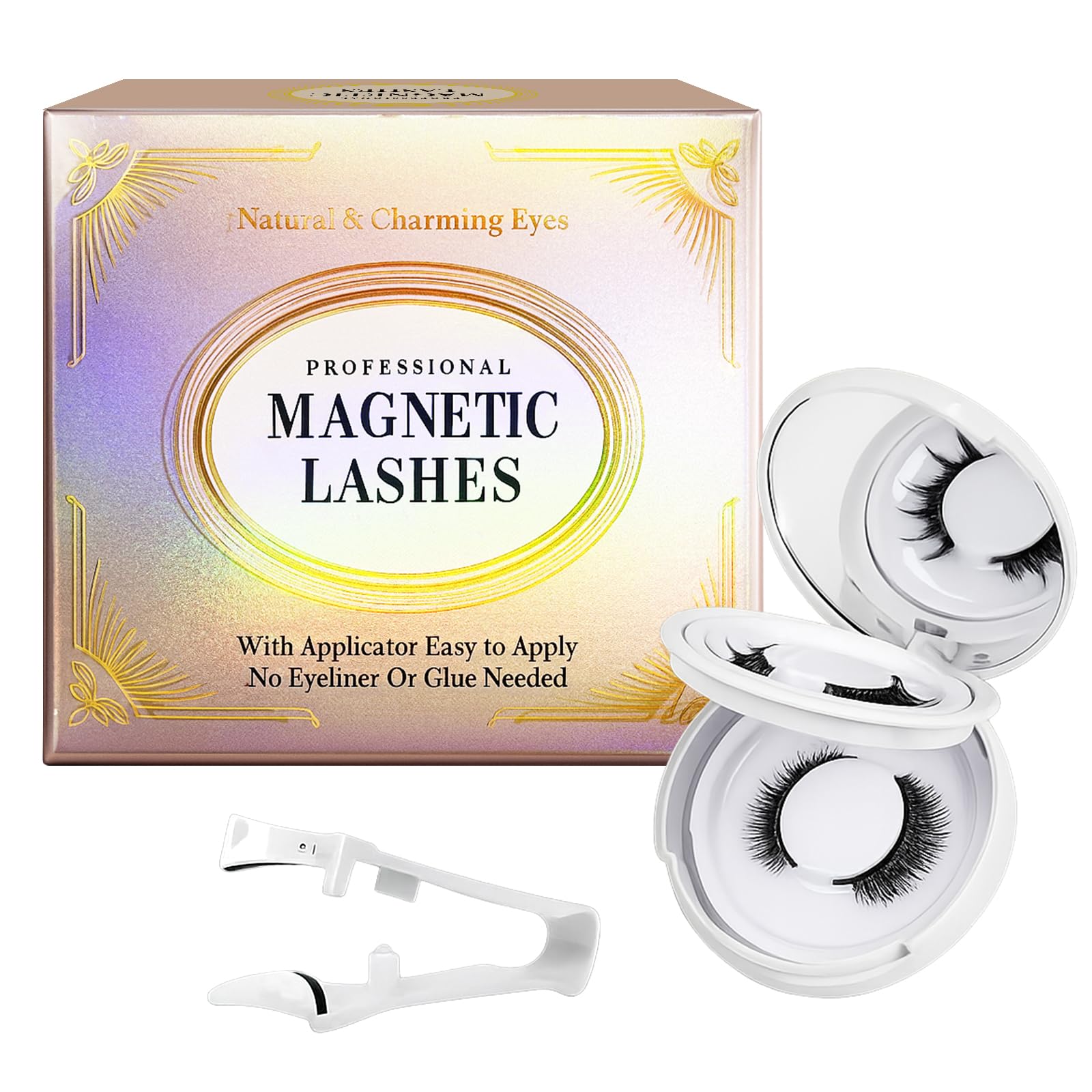 ARIOS Magnetic Eyelashes Kit shows glue-free application for a natural look.