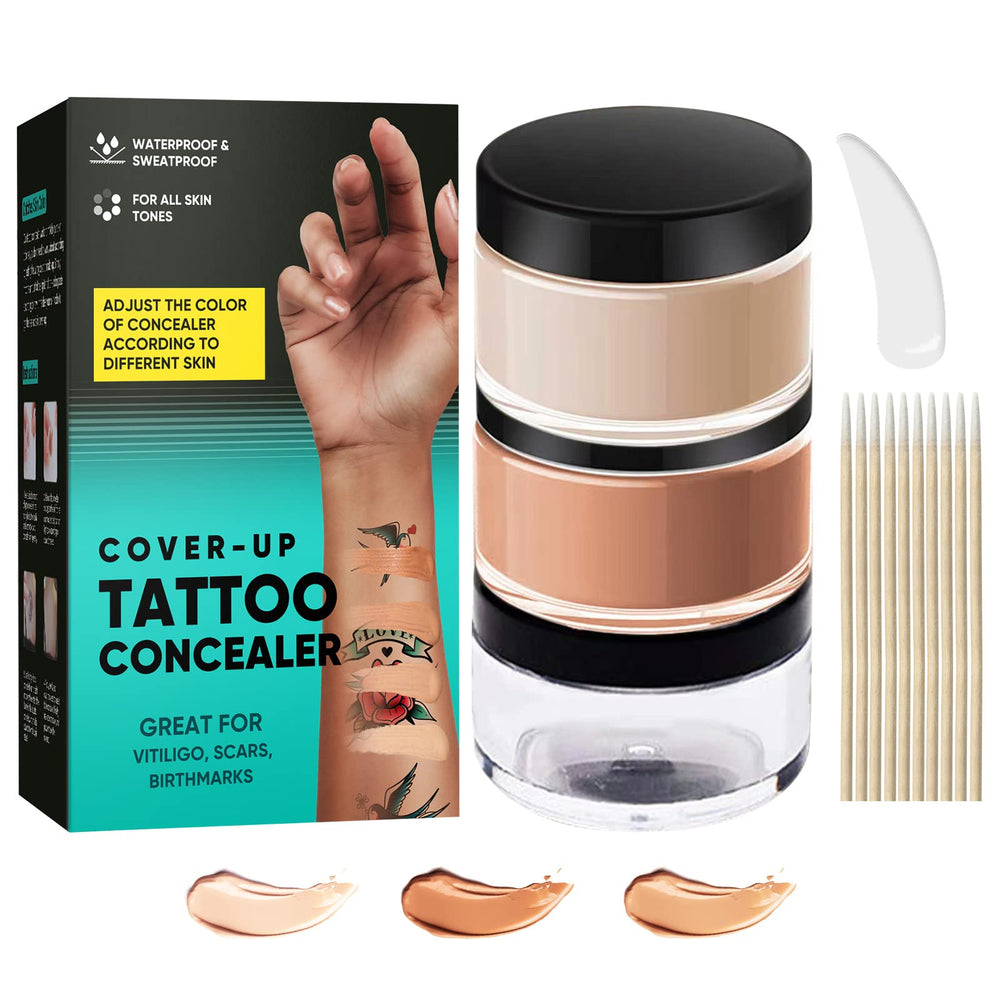 ARIOS Tattoo Cover Up Waterproof Bottle shows long-lasting, water-resistant coverage for any skin tone.