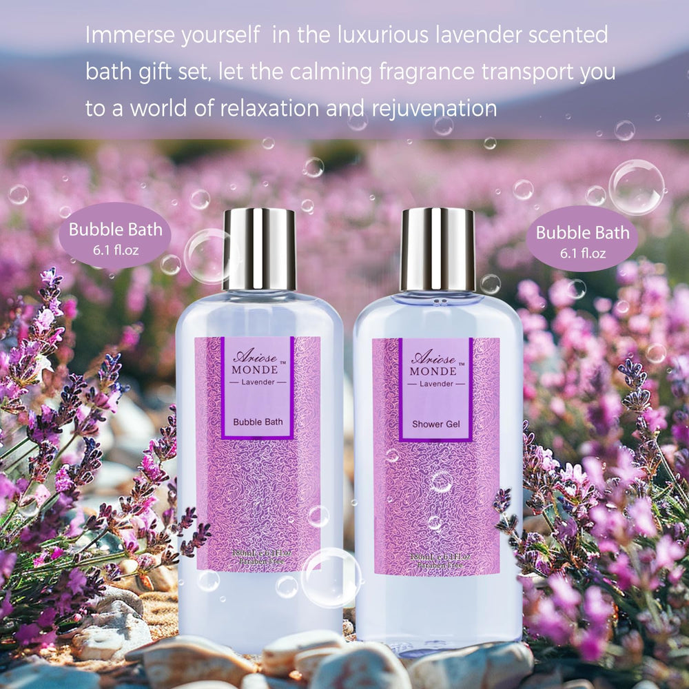 ArioseMonde lavender shower gel in the bath set for refreshing cleansing.