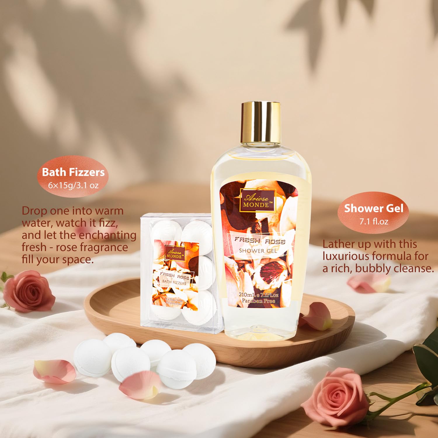 ArioseMonde Fresh Rose Spa Gift Set bath salt for relaxing soak.