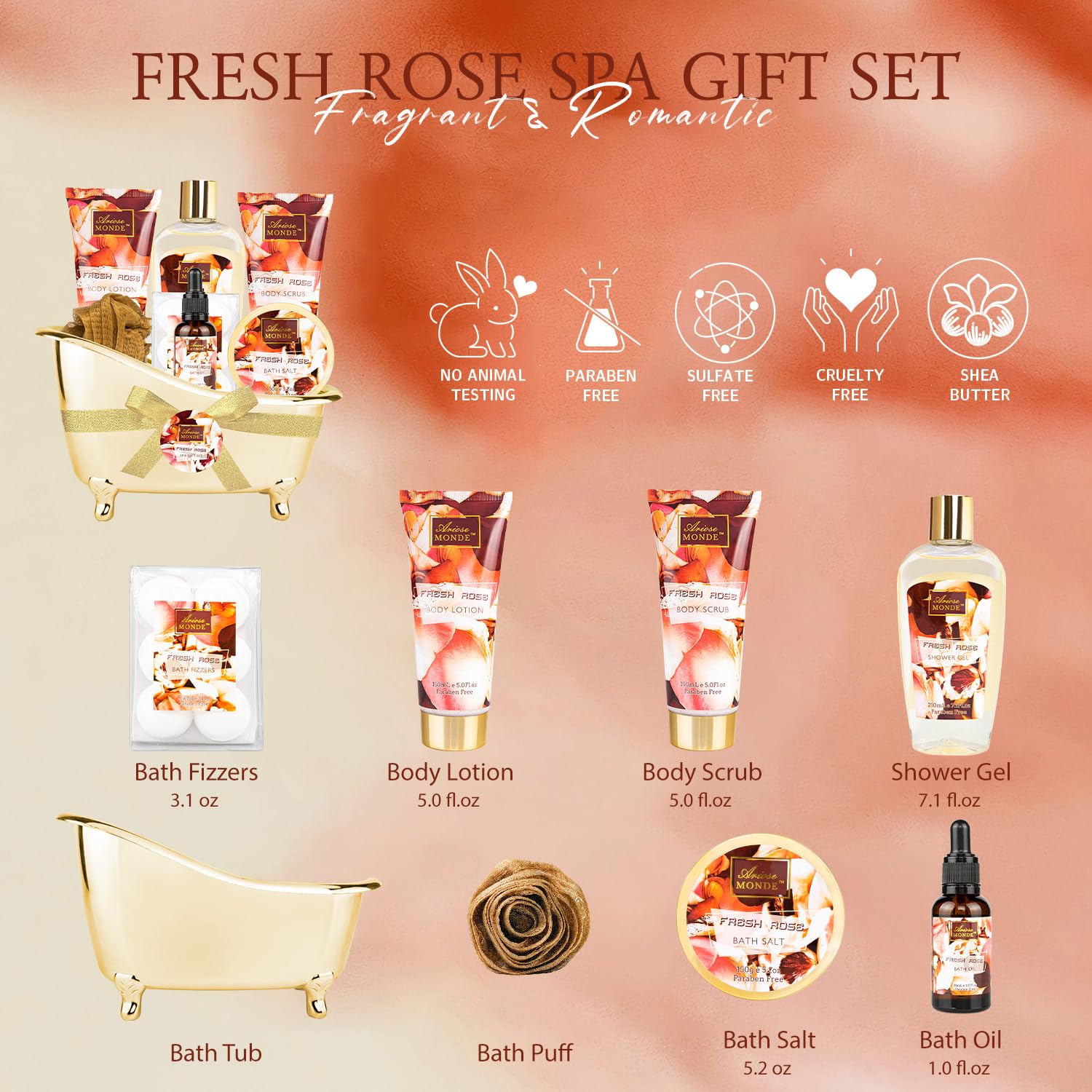 ArioseMonde Fresh Rose Spa Gift Set shower gel for a luxurious cleanse.