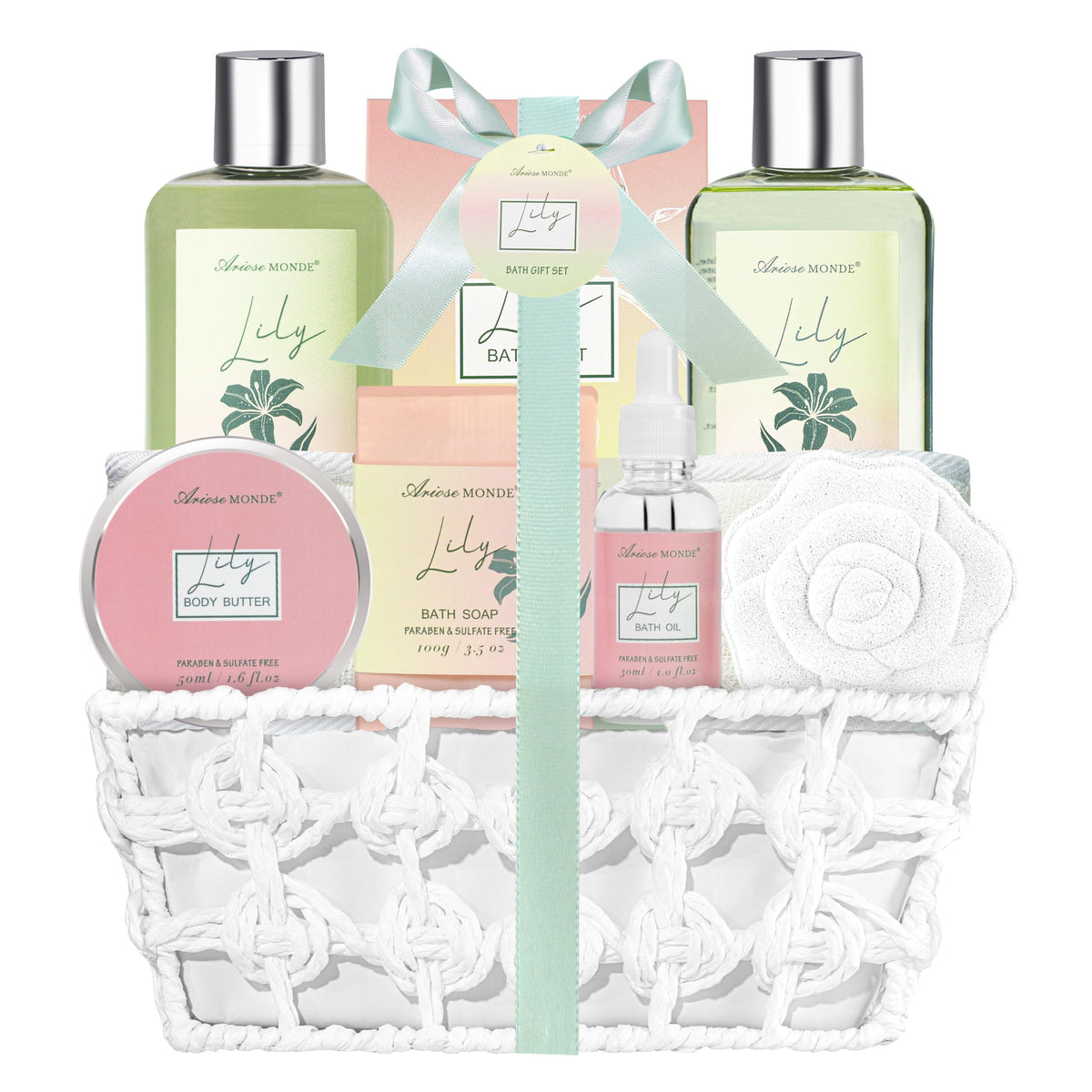 ArioseMonde lily bath gift set, soothing floral notes for at-home relaxation.