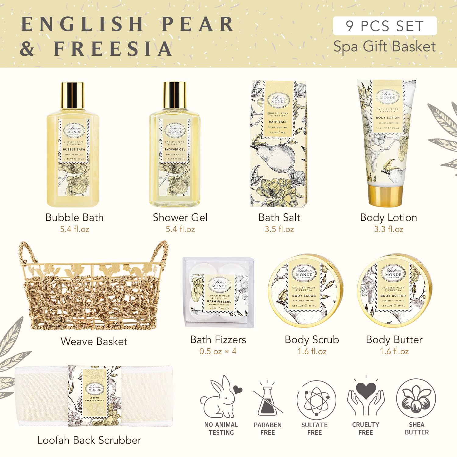 ArioseMonde shower gel bottle highlighting pear freesia fragrance