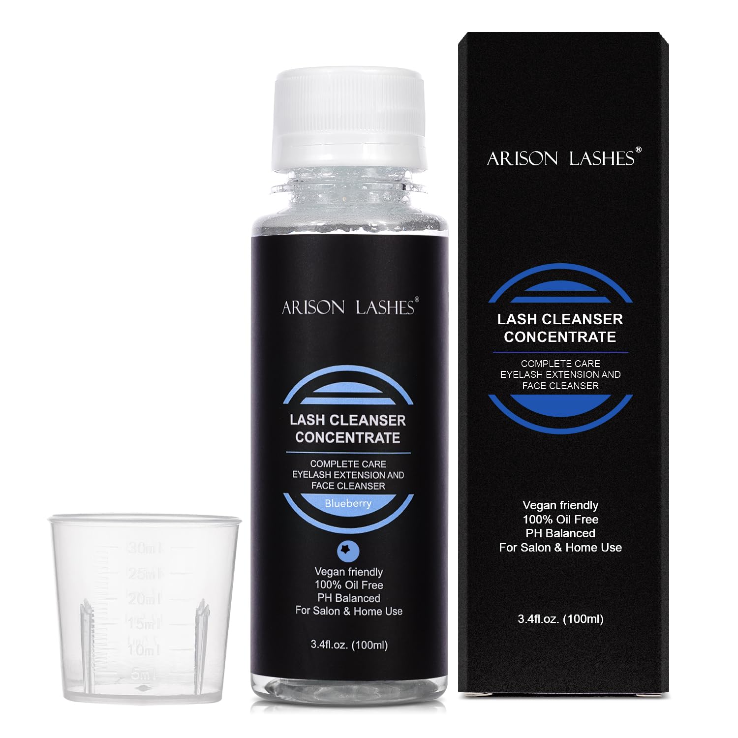 ARISON LASHES blueberry eyelash cleanser concentrate in 100ml bottle, daily-use care