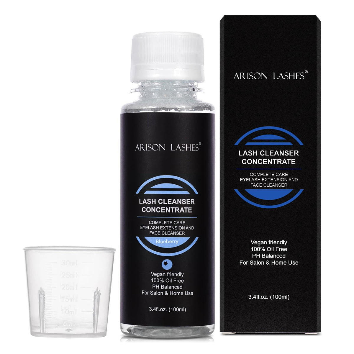 ARISON LASHES blueberry eyelash cleanser concentrate in 100ml bottle, daily-use care
