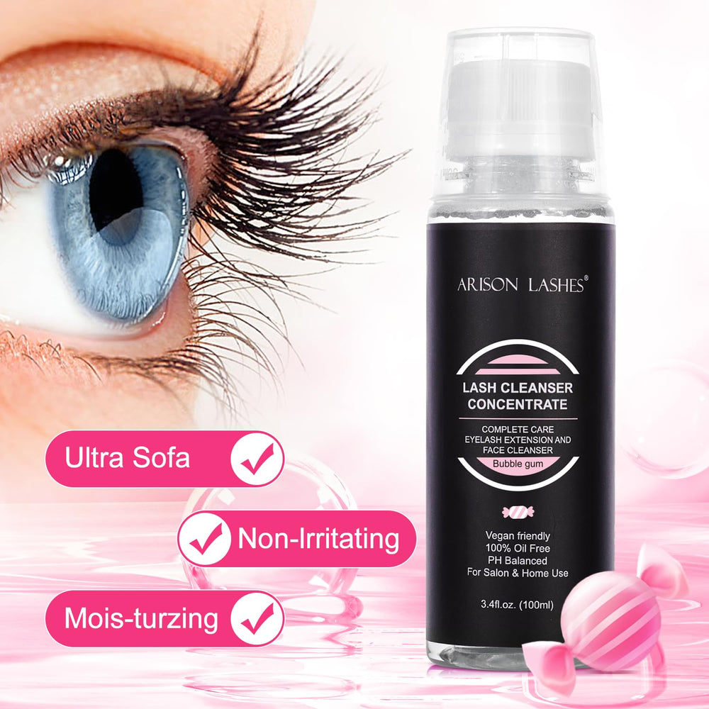 ARISON LASHES bubblegum scent label for pleasant cleansing experience.