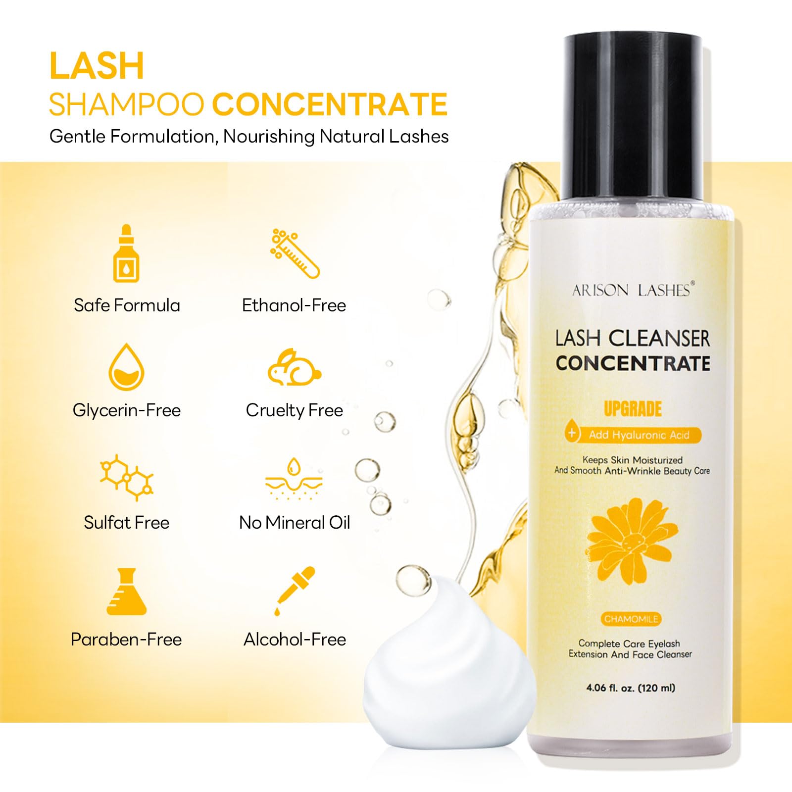 ARISON LASHES concentrate 60ml bottle with clear pour top for mess-free preparation.