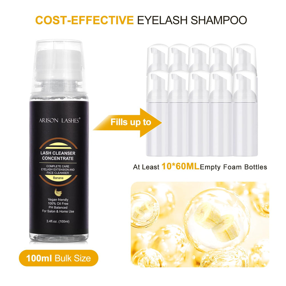 ARISON LASHES clean lash close-up shows safe formula for extensions and natural lashes.
