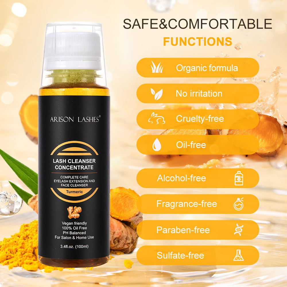 ARISON LASHES turmeric shampoo concentrate being diluted to create a 60ml lash shampoo bottle
