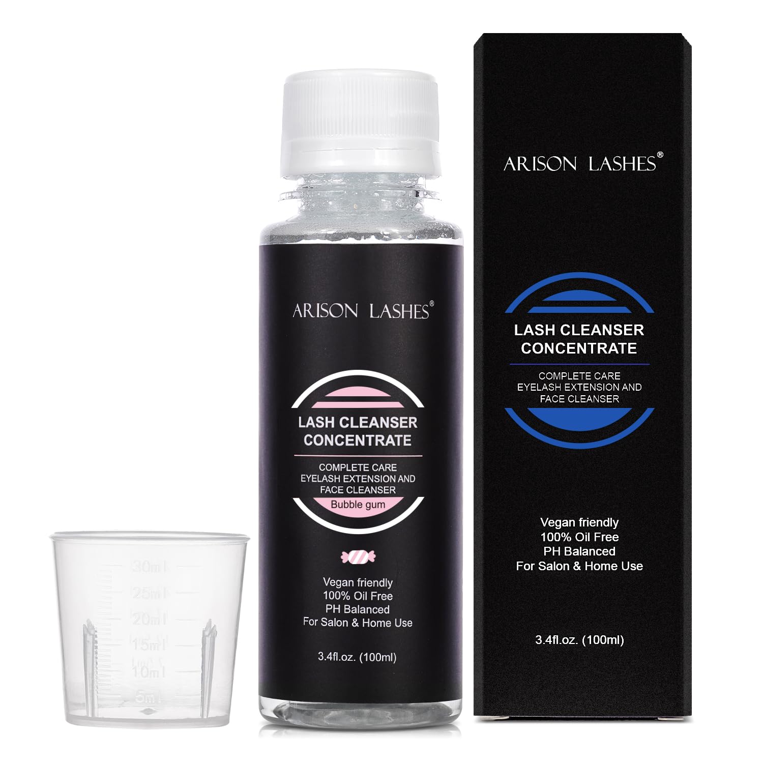 ARISON LASHES eyelash cleanser bottle pour for gentle extension care.