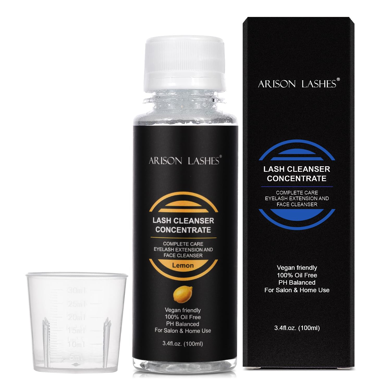 ARISON LASHES eyelash cleanser concentrate bottle pour for gentle daily cleaning of lash extensions.