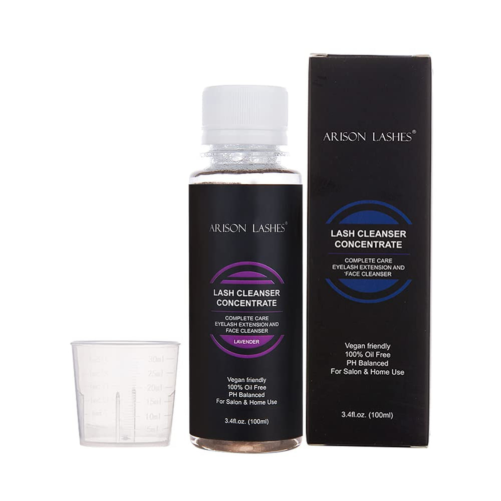 ARISON LASHES eyelash cleanser bottle front with lavender for gentle cleansing.