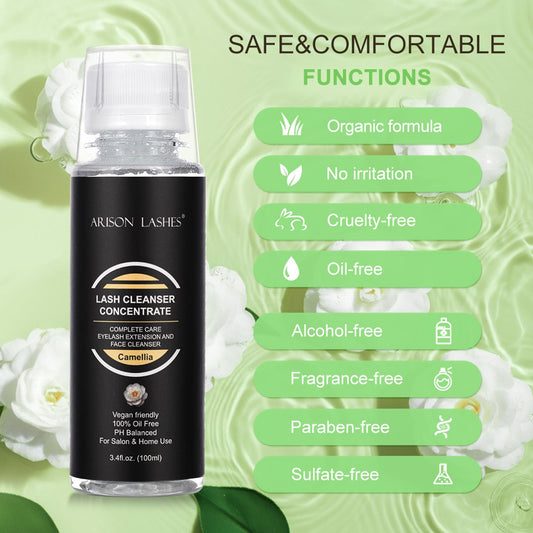 ARISON LASHES cleanser concentrate pour spout demonstrates easy DIY dilution.