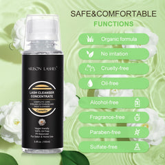 ARISON LASHES cleanser concentrate pour spout demonstrates easy DIY dilution.