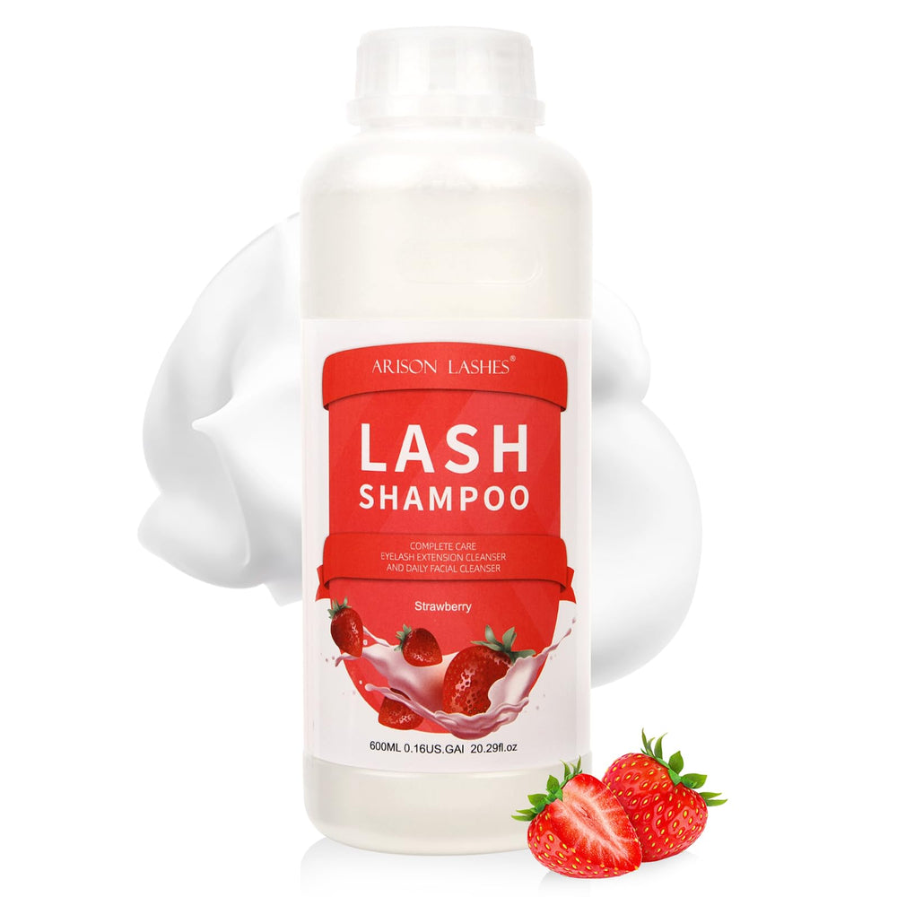 ARISON LASHES eyelash shampoo bottle close-up showing a safe, oil-free formula.